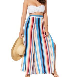 SWIMSUIT FOR ALL MARA BEACH LIGHT COLORED STRIPED PANT WITH SIDE SLITS SZ 22/24